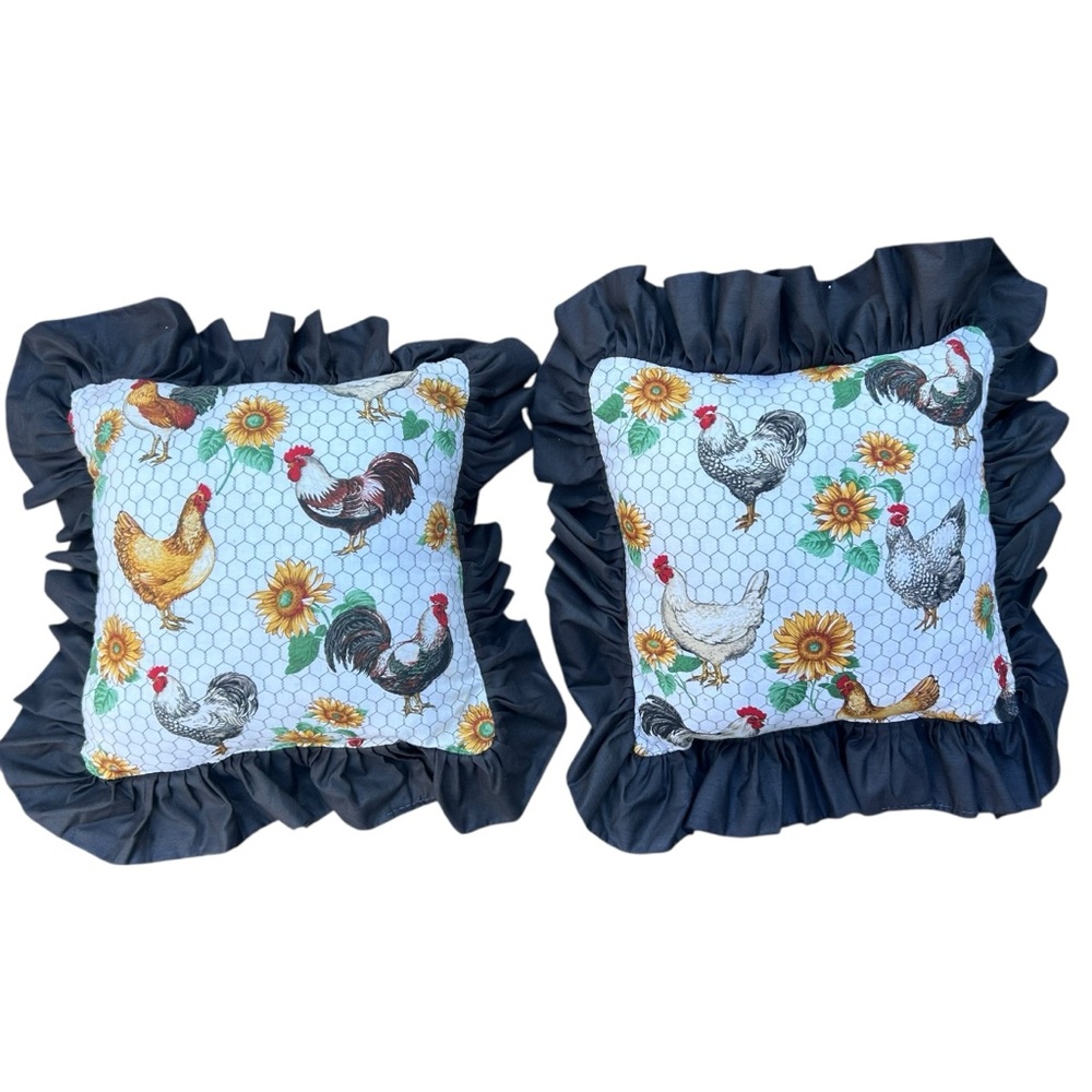 Vintage Farmhouse Chicken Rooster Throw Pillows Sunflowers Cottagecore USA - Picture 2 of 7